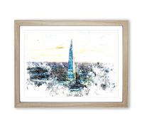 The Shard London England Skyline Watercolour Modern Framed Print | A3 Oak Framed Wall Art | Ready to Hang | Modern Cityscape Picture | Living Room Bedroom Lounge Office