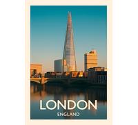 The Shard London Travel Art Print, Thames River at Sunset, Modern Urban Wall Art. Size A4