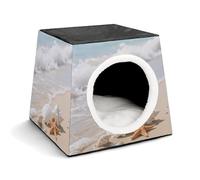 The Shells on Sea Shore Cat Bed for Indoor Cats - Foldable Cat & Dog House with Removable Cozy Cushion, Waterproof Oxford Washable Pet House for Small Pets 13.8" X 13.8" X 11.8"