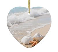 The Shells On Sea Shore Christmas Ornament 2025 Heart Ceramic Hanging Ornaments for Home Decor Christmas Decorations with Gold Rope Double-Sided Xmas Tree Ceramic Hanging for Holiday Party