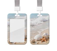 The Shells On Sea Shore Heavy Duty Id Card Badge Holder Plastic Name Tag Badge Holder with Clear Window Waterproof Card Protector Sleeve for Nurse Doctor Teacher Office Employee