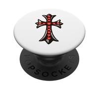 The Shine Red Heart Pave Silver Cross PopSockets Adhesive PopGrip
