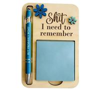 The Shit I Need to Remember Sticky Note Holder, Funny Wood Sticky Note Dispenser & Organizer with Pen, The Perfect Gag Gift for Your Most Forgetful Coworker and Yourself (Blue)