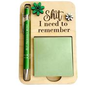 The Shit I Need to Remember Sticky Note Holder, Funny Wood Sticky Note Dispenser & Organizer with Pen, The Perfect Gag Gift for Your Most Forgetful Coworker and Yourself (Green)