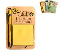 The Shit I Need to Remember Sticky Note Holder, Funny Wooden Memo Pad Organizer, Little Reminders Sticky Note Holder with Ballpoint Pen, Gag Gift for Your Most Forgetful Coworker (Yellow)