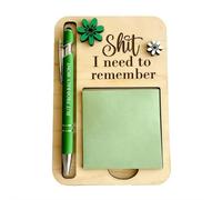 The Shit I Need to Remember Sticky Note Holder - Gag Gift with Pen & 3x3 Sticky Notes, Rustic Desk Organizer for Forgetful Coworkers/Friends/Students (Green)