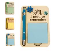 The Shit I Need to Remember Sticky Note Holder,Post It Note Dispenser,Funny Notepad Holder and Pen Set,Perfect Gag Gift for Forgetful Coworkers & Friends (Blue)