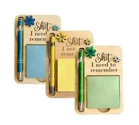 The Shit I Need to Remember Sticky Note Holder, Post It Note Dispenser, Premium Wooden Office Desk Accessory with Memo Pad & Pen Set, Perfect Gag Gift for Forgetful Coworkers & Friends (3 pcs)