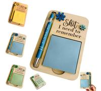 The Shit I Need to Remember Sticky Note Holder, Premium Wooden Note Holder with Memo Pad & Pen Set, Self-Stick Notes, Funny Office Supplies for Forgetful Teacher, Friend (Blue)