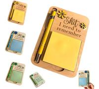 The Shit I Need to Remember Sticky Note Holder, Premium Wooden Note Holder with Memo Pad & Pen Set, Self-Stick Notes, Funny Office Supplies for Forgetful Teacher, Friend (Yellow)