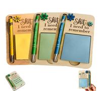 The Shit I Need to Remember Sticky Note Holder, Premium Wooden Note Holder with Memo Pad & Pen Set, Self-Stick Notes, Funny Office Supplies for Forgetful Teacher, Friend (3pc)