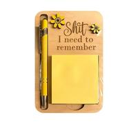 The Shit I Need to Remember Sticky Note Holder Set with Pen, Humor Wooden Memo Pad Organizer, Perfect Gag Gift for Forgetful Coworkers & Friends