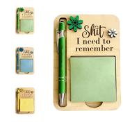The Shit I Need to Remember Sticky Note Holder - The Perfect Gag Gift for Your Most Forgetful Coworker, Funny The Premium Wooden Office Sticky Note Holder, Humor Quote Memo Pad Pen Set (Green)