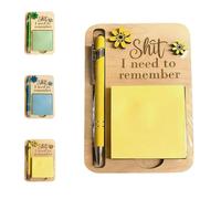 The Shit I Need to Remember Sticky Note Holder - The Perfect Gag Gift for Your Most Forgetful Coworker, Funny The Premium Wooden Office Sticky Note Holder, Humor Quote Memo Pad Pen Set (Yellow)
