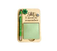 The Shit I Need to Remember Sticky Note Holder, with Ballpoint Pen, Funny Desk Organizer & Gag Memo Dispenser, Little Reminders Sticky Note Holders, Gag Gift for Wokers (Green)