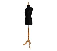 The Shopfitting Shop DELUXE Size 12 Female Dressmaking Dummy Tailors Bust Mannequin BLACK Jersey BEECH Effect Tripod Wooden Stand