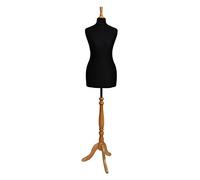 The Shopfitting Shop DELUXE Size 14 Female Dressmaking Dummy Tailors Bust Mannequin BLACK Jersey BEECH EFFECT WOODEN Tripod Stand