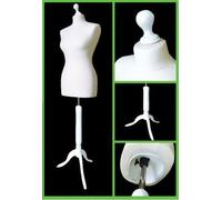 The Shopfitting Shop Size 18 Female WHITE Dressmaking Mannequin Tailors Bust Dressmakers Display Dummy on a stylish WHITE Wooden Tripod Base