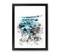 The Shoreline Of Lanzarote In Spain Watercolour Modern Framed Wall Art Print, Ready to Hang Picture for Living Room Bedroom Home Office Décor, Black A2 (64 x 46 cm)