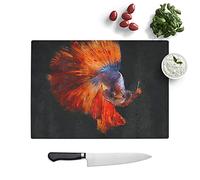 The Siamese Fighting Fish Painting - Textured Chopping Board - Worktop Saver - Cutting Board - Heat Resistant, Shatterproof and Hygenic - 39 x 28.5 cm