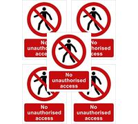 The Signal Range No Unauthorised Access Safety Sign, Pack of 5, White Vinyl, Suitable for Painted Surfaces, Glass, Metal, Plastic, BS EN ISO 7010:2020 Compliant, 13.5cm x 18cm