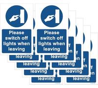 The Signal Range Pack of 10 Green Vinyl Self Adhesive Safety Signs 90mm x 140mm - Please Switch Off Lights When Leaving