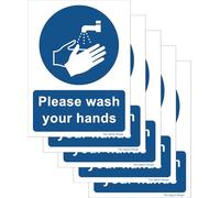 The Signal Range Pack of 5 Minimalist White Vinyl Plastic Safety Signs - 135 x 180 mm - Please Wash Your Hands