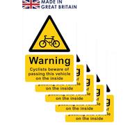 The Signal Range Pack of 5 self adhesive safety signs 135mm x 180mm - Warning Cyclists beware of passing this vehicle on the inside