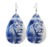 The Silent Lion double-sided printed leather earrings int and shape of water drops, creative, light and novel, bright and vivid colors.