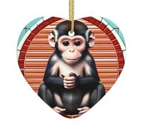 The Silent Monkey Ceramic Christmas Heart Pendant with Silk Thread, Christmas Tree Home Decoration