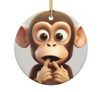The Silent Monkey Decorations Christmas Pendant With Gold String Keepsake Craft For Indoor Party Holiday 7.3Cm