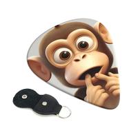The Silent Monkey Guitar Picks 6 Pack with Leather Guitar Pick Holder Keychain, Plectrum Key Fob Cases Bag, Abstract Art Plectrum for Acoustic Electric Guitar, Ukulele 0.96mm