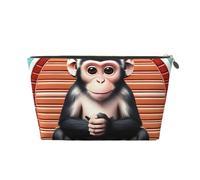 The Silent Monkey Leather Toiletry Travel Bag-Waterproof Cosmetic Pouch for Women, Large Capacity Makeup Organiser with Zip for Toiletries