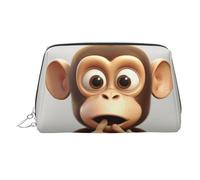 The silent monkey Makeup Bag for Women Cosmetic Bags Leather Travel Makeup Case Organizer Waterproof Make up Pouch Open Flat Toiletry Bag Portable Storage Pouch for Travelling, Silver, One Size