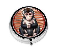The Silent Monkey Mini Round Pill Box, can be Put into Wallet, Pocket, Light and Convenient, 3 Compartment Pill Box, Portable Pill Box,