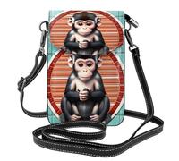 The Silent Monkey Pattern Ladies Leather Flap Phone Bag Multifunctional Small Crossbody Bag For Daily Use And Travelling
