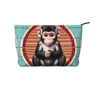 The Silent Monkey Pattern Large Capacity Corduroy Cosmetic Bag, Fashionable Waterproof toiletries Storage Bag