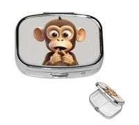 The Silent Monkey Pill Case with Mirror Retro 2 Compartment Pill Box Small Pill Organizer for Purse or Pocket Decorative Metal Medicine Vitamin Organizer Unique Gifts