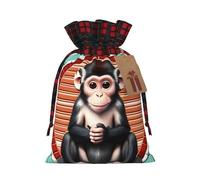 The silent monkey Print Christmas Drawstring Bags Snack Wrap, Reusable Holiday Treat Sacks for Presents M
