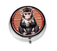 The Silent Monkey Round Pill Box. Portable Daily Medication Organizer, Travel-Friendly Design.