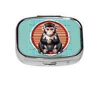 The Silent Monkey Square Pill Box with Full Print Design - Portable Metal Travel Case for Vitamins & Medication, 2.2x1.6x0.7 Inch.