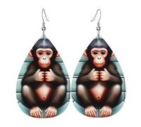 The silent monkey Teardrop shaped leather earrings, set of 2, 925 silver plated ear hooks, non-rusting, with ear plugs, suitable for parties, Valentine's Day, White, 11969