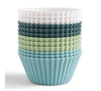 The Silicone Kitchen Reusable Silicone Baking Cup Silicone Muffin Liners for Cupcakes, BPA Free, Regular, 12 Pack, White Blue Green