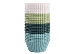 The Silicone Kitchen Reusable Silicone Baking Cup Silicone Muffin Liners for Cupcakes, BPA Free, Regular, 24 Pack, White Blue Green