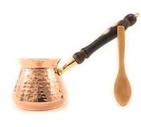 The Silk Road Trade - ACC Series (Medium) - Thickest Solid Hammered Copper Turkish Greek Arabic Coffee Pot/Coffee Maker Cezve Ibrik Briki with Wooden Handle (13 fl oz)