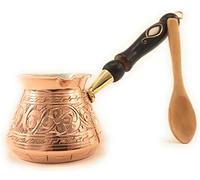 The Silk Road Trade - ACI Series (Small) - Solid Copper Engraved Turkish Coffee Pot with Wooden Handle (9oz)