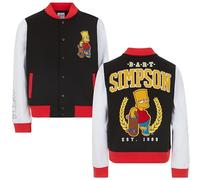 The Simpsons Boys Bart French Terry Button Up Varsity Bomber Jacket Little Big Kid, black/white/red, 10-12