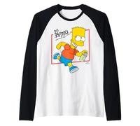 The Simpsons El Barto Bart Running & Smiling Dark Text Raglan Baseball Tee