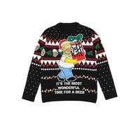 The Simpsons Mens Christmas Jumper in Black | Homer Simpson It's the Most Wonderful Time for a Beer Knitted Sweater for Adults | Festive Xmas Holiday Cartoon Pullover Knit Merchandise Gift for Him