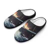 The Sinking of The Titanic Ship Mens Winter Warm Slippers Rubber Sole Comfortable Cotton House Shoes For Daily Wear 7-8(40-41)
